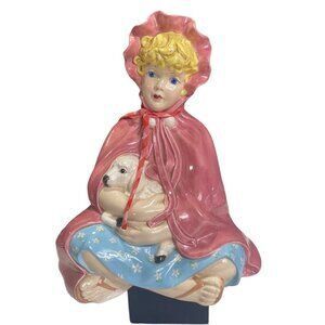 Vintage 1965 Handmade Ceramic Doll Girl with Dog Signed 11' in H.